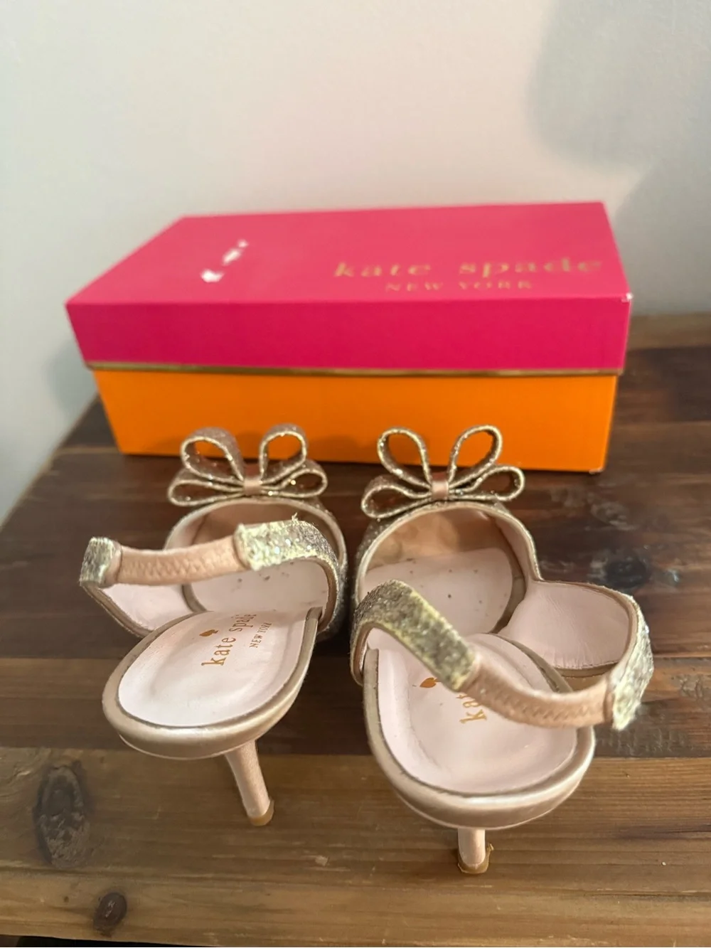 Kate Spade Rose Gold Glitter Slingback Peep-Toe Heels